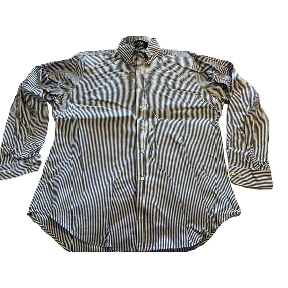 Ralph Lauren Classic Fit Blue/White Striped w/Blue Pony Button Shirt Size 16.5 - Picture 1 of 11